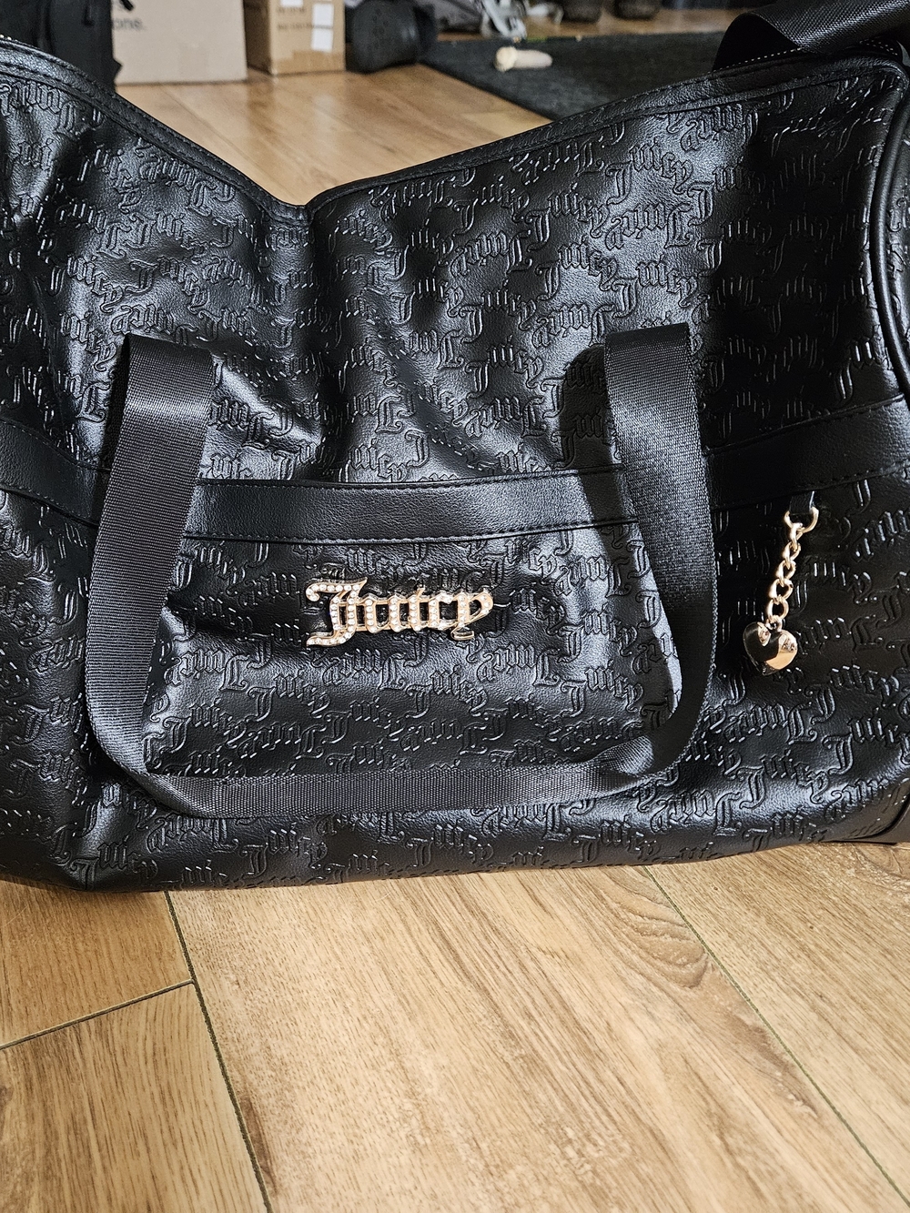 Juicy Couture Overnight Black Logo Tote Bag with Gold Hardware 18x10x10
